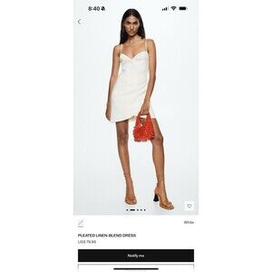 Mango MNG Pleated Linen Blend Dress Size 4 Off-white